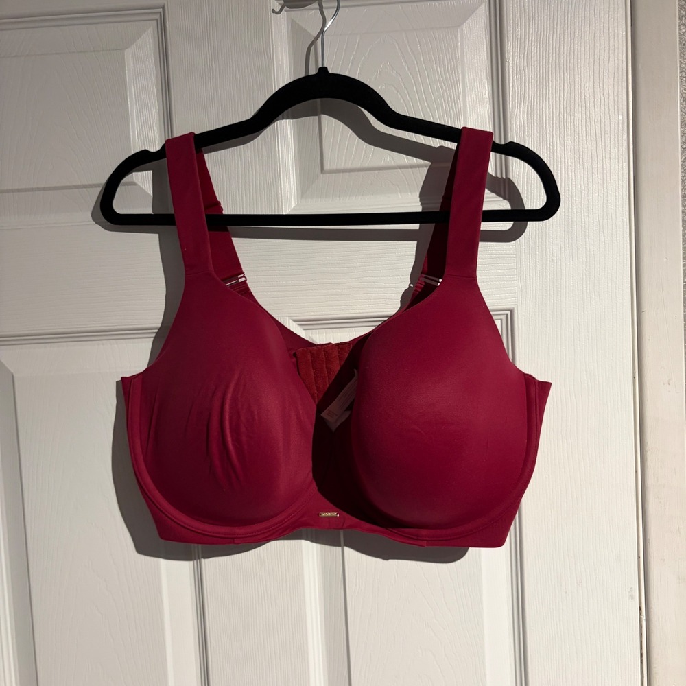 Cacique Red Lightly Lined Balconette Wireless Bra 40G Wide Strap Smooth Wings